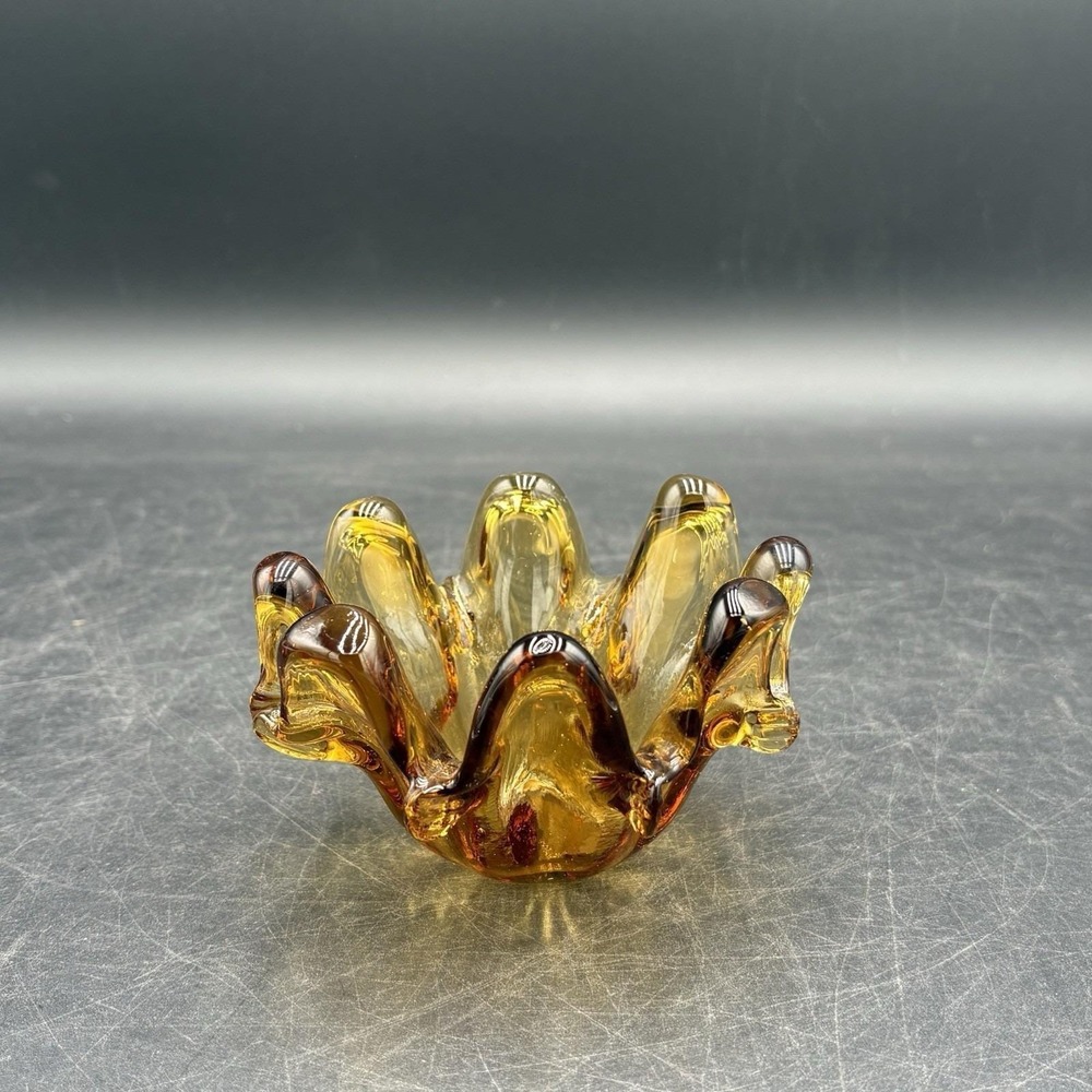 Vtg Mid-Century Italian Murano AMBER BROWN Art Glass Cigar Ashtray